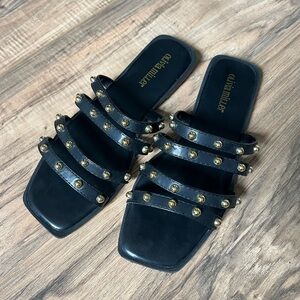 Olivia Miller Black and Gold Studded Sandals